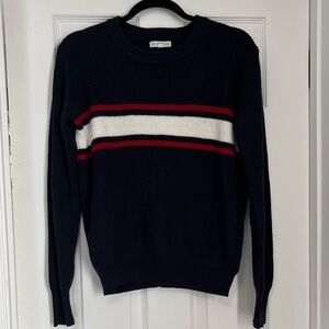 Navy Blue Striped Crew Neck Sweater